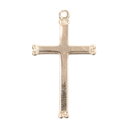 Beaded End Cross 16kt Gold Over Sterling Silver Necklace — 18" Chain, Made in USA