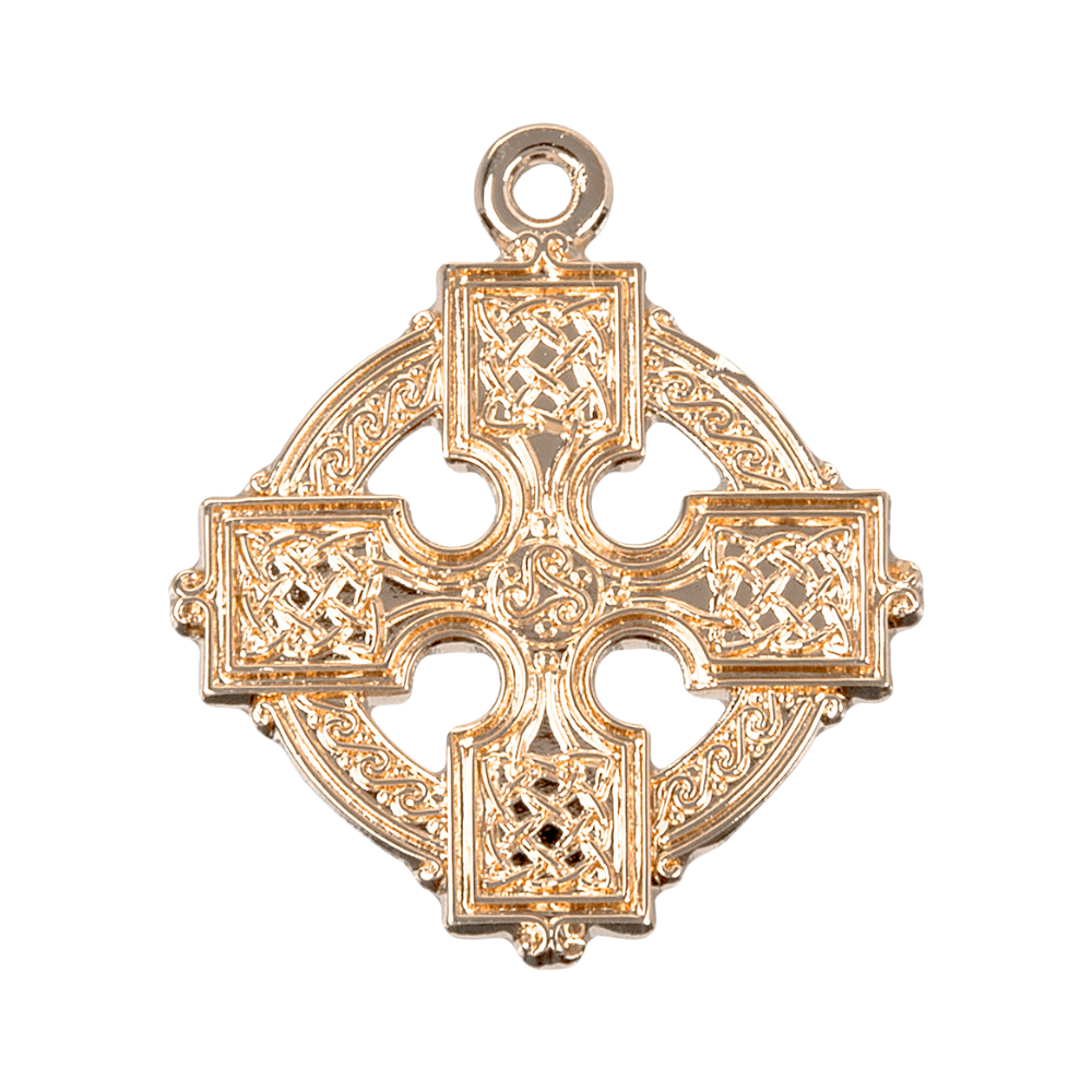 Celtic Cross 16kt Gold over Sterling Silver Pendant — 24" Chain, Made in USA