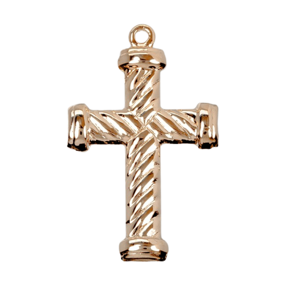 Twist Design Cross 16kt Gold Over Sterling Silver Pendant — 18" Chain, Made in USA