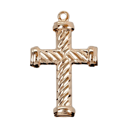 Twist Design Cross 16kt Gold Over Sterling Silver Pendant — 18" Chain, Made in USA