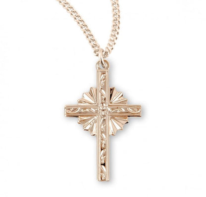 16kt Gold Plated Sterling Silver Medium Starburst Cross, Catholic Gift, Made in USA