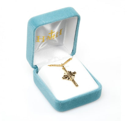 Medium Starburst Cross 16kt Gold Over Sterling Silver — 18" Chain, Gift Box