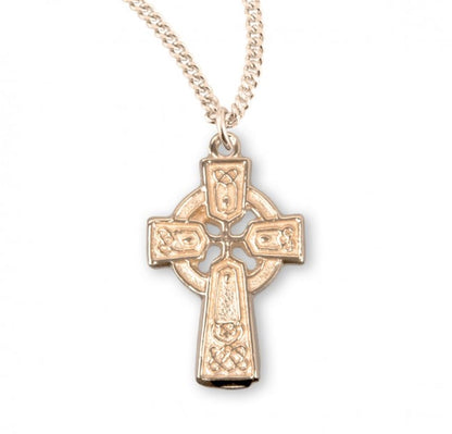 Gold Plated Sterling Silver Irish Celtic cross Pendant, Catholic Gift, Made in USA