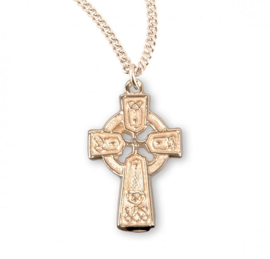 Gold Plated Sterling Silver Irish Celtic cross Pendant, Catholic Gift, Made in USA