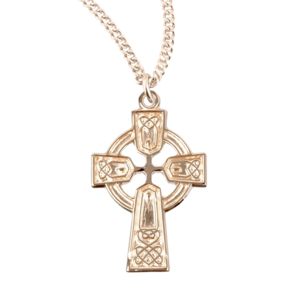 Gold Plated Sterling Silver Irish Celtic cross Pendant, Catholic Gift, Made in USA