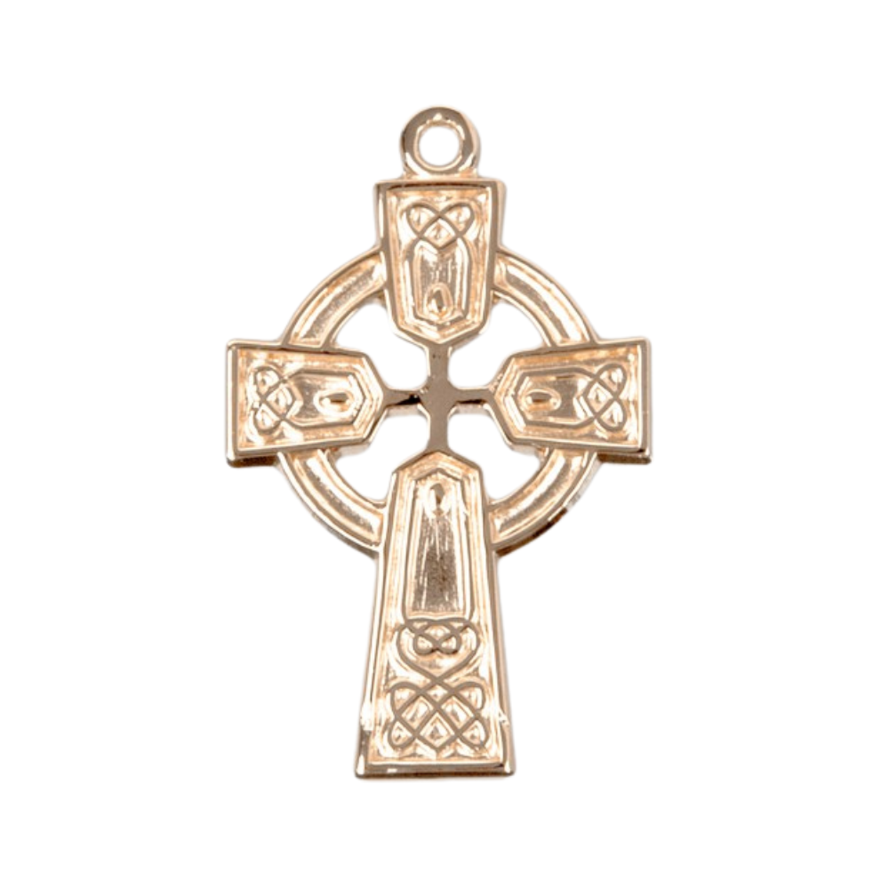 Irish Celtic Cross 16kt Gold Over Sterling Silver Necklace — 18" Chain, Gift Box