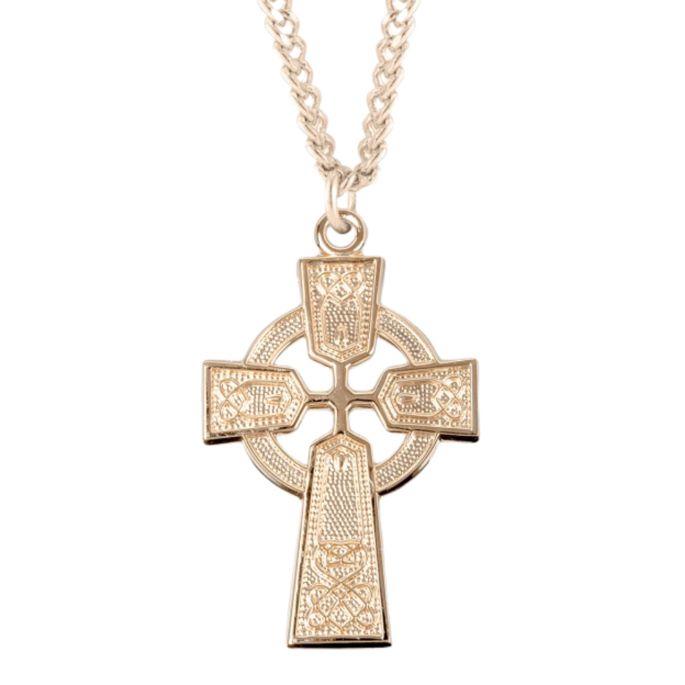 Gold Plated Sterling Silver Irish Celtic Cross Pendant, Catholic Gift, Made in USA