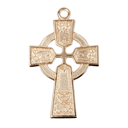Irish Celtic Cross Necklace 16kt Gold Over Sterling Silver — 24" Chain, USA Made