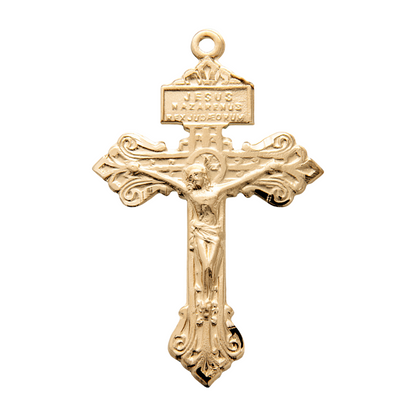 Pardon Crucifix 16kt Gold Over Sterling Silver Pendant — 24" Chain, Gift Box