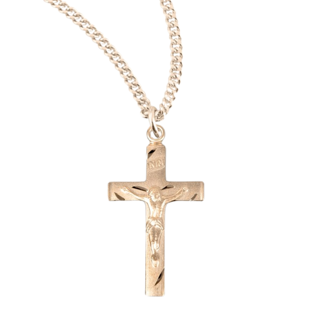 Basic Engraved Gold Plated Sterling Silver Crucifix, Catholic Gift, Made in USA