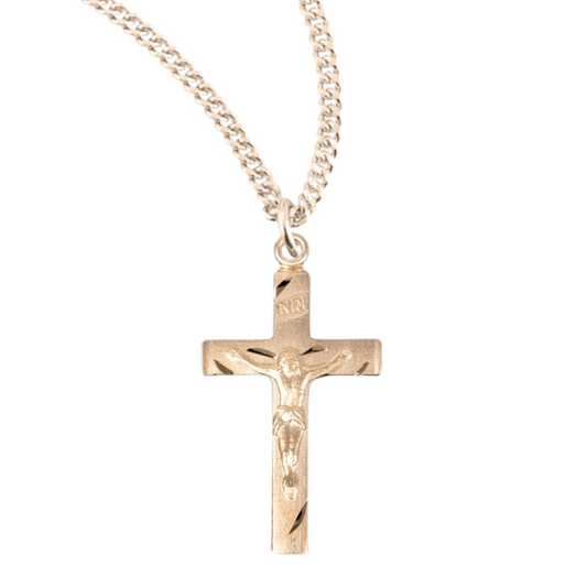 Basic Engraved Gold Plated Sterling Silver Crucifix, Catholic Gift, Made in USA