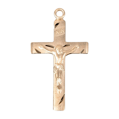 Basic Engraved Crucifix 16kt Gold Over Sterling Silver — 18" Chain, Gift Box