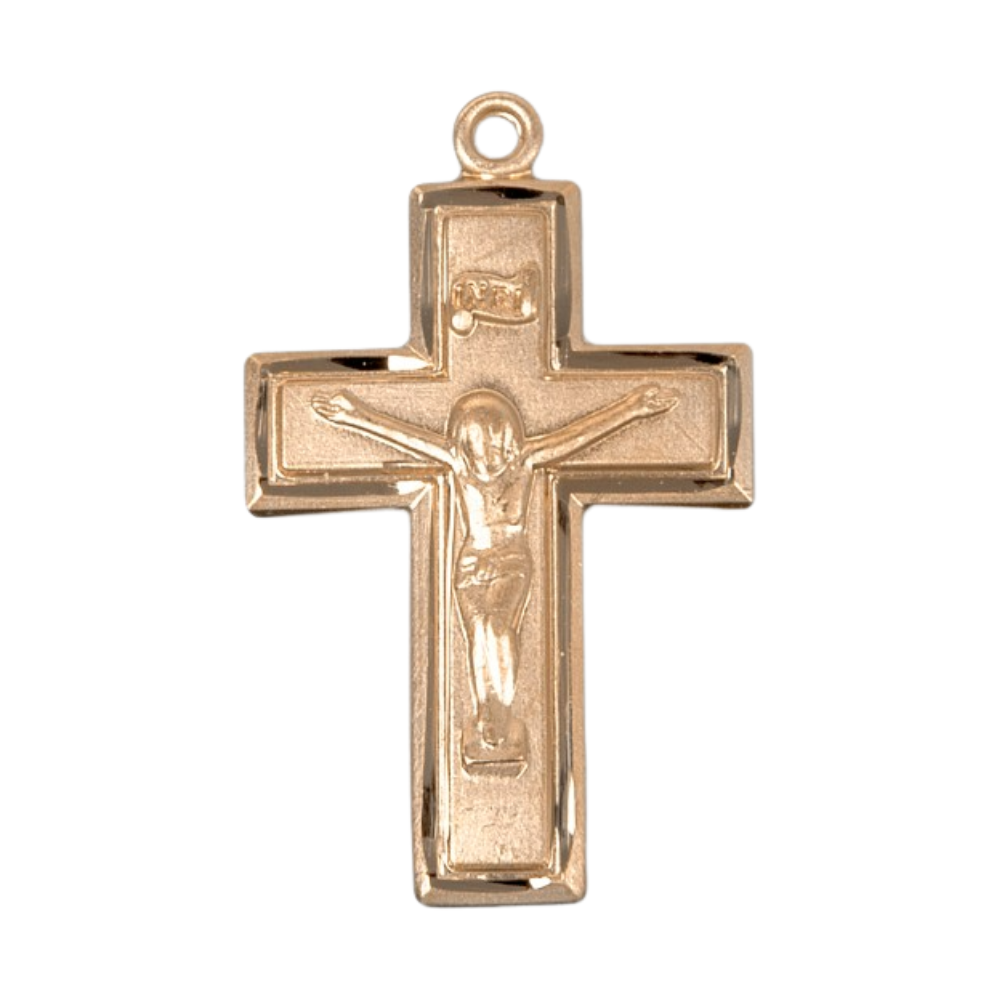 Wide Crucifix Gold Over Sterling Silver Pendant — 18" Chain, Gift Box Included