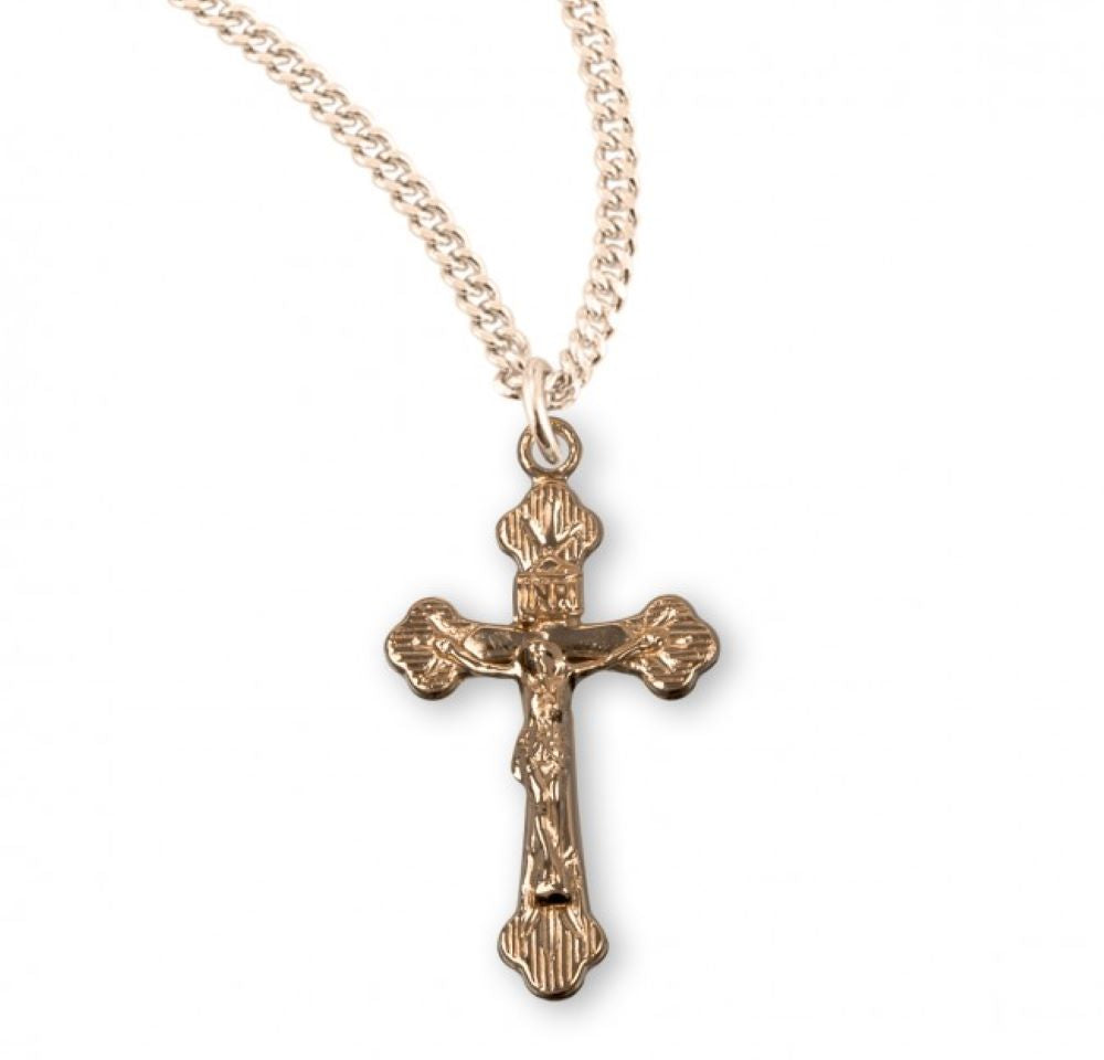 Flare Tipped Gold Plated Sterling Silver Crucifix, Catholic Gift, Made in USA