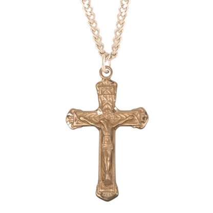 Intricate Lined Gold Plated Sterling Silver Crucifix, Catholic Gift, Made in USA