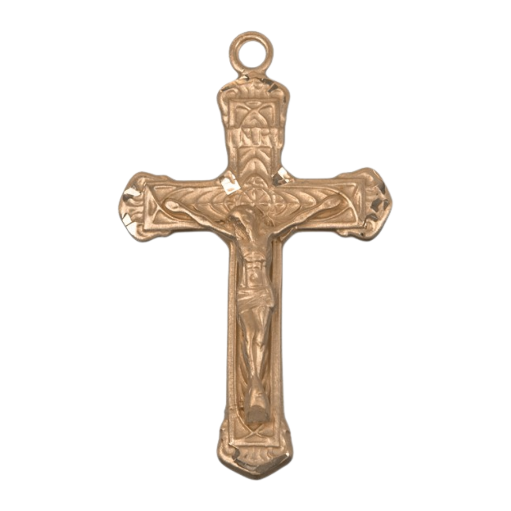Intricate Lined Crucifix 16kt Gold Over Sterling Silver — 20" Gold Chain