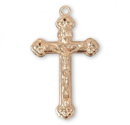 Ornate Crucifix 16kt Gold Over Sterling Silver Pendant — 20" Chain, Gift Box