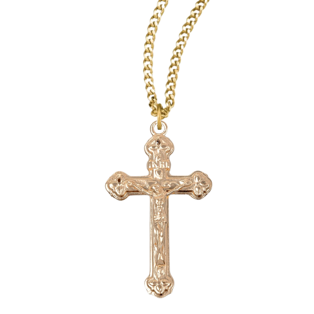 16kt Gold Plated Sterling Med. Ornate Cfx, Catholic Gift, Made in USA