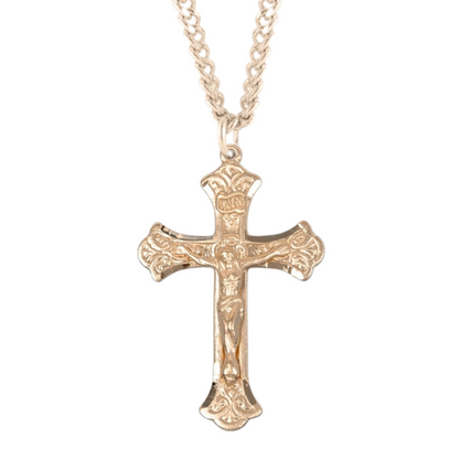 Fine Flared Gold Plated Sterling Silver Crucifix, Catholic Gift, Made in USA