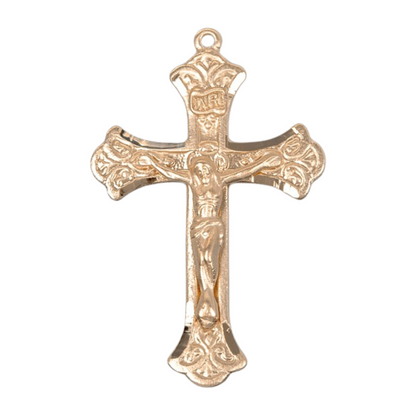 Fine Flared Crucifix 16kt Gold Over Sterling Silver — 20" Chain, Made in USA, Box