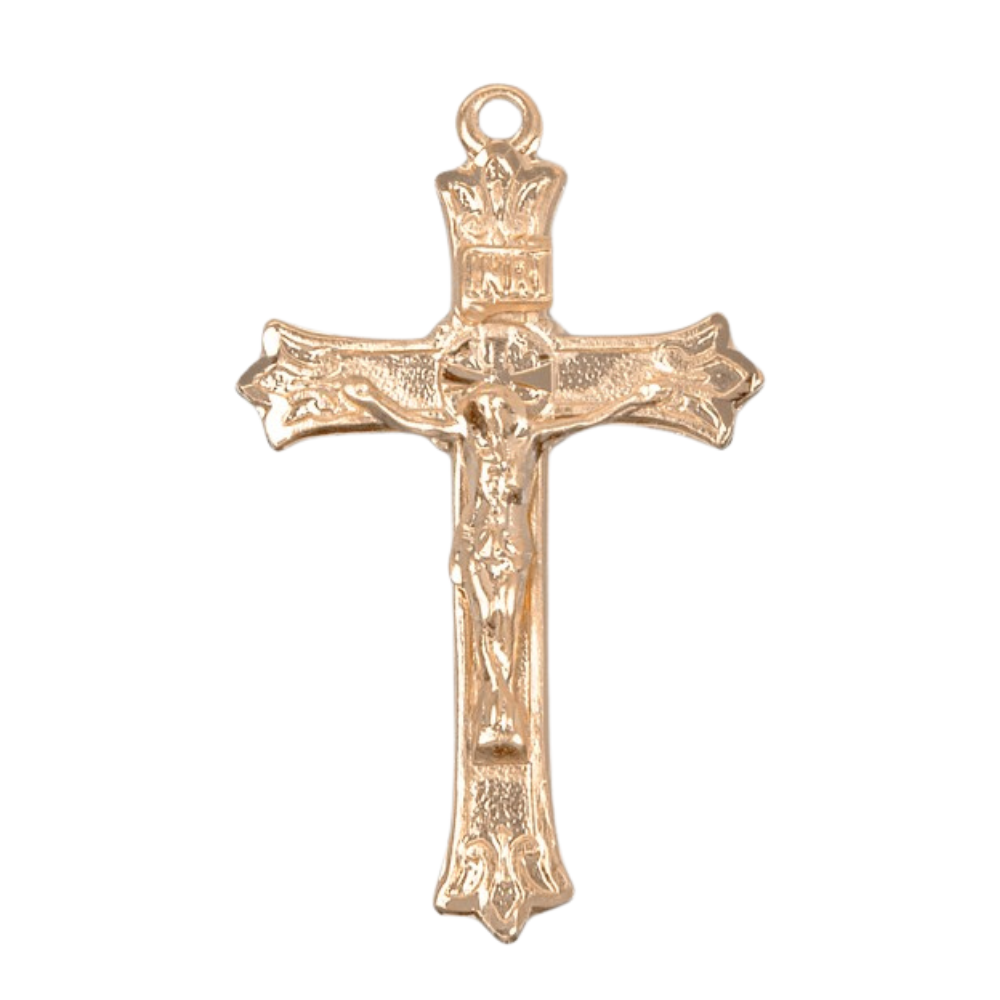 Crucifix 16kt Gold Over Sterling Silver Pendant — 18" Chain, Made in USA