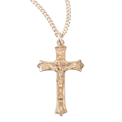 Triple Flare Tip Gold Plated Sterling Silver Crucifix, Catholic Gift, Made in USA
