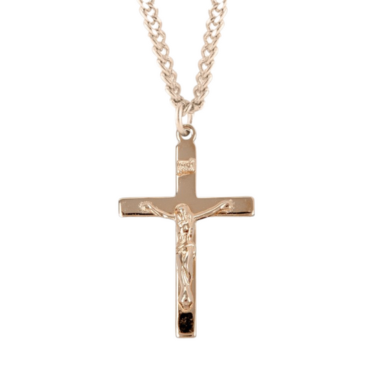Gold Plated Sterling Silver High Polished Crucifix, Catholic Gift, Made in USA