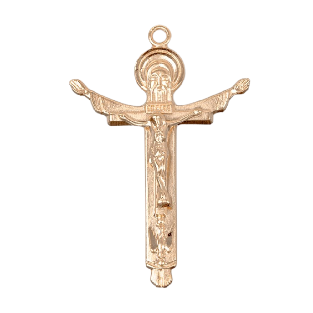 Holy Trinity Gold Over Sterling Silver Crucifix — 18" Chain, Gift Box Included