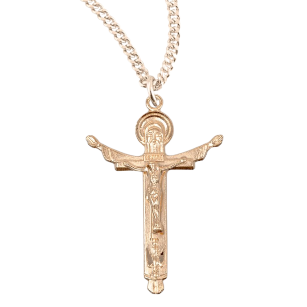 Holy Trinity Gold Plated Sterling Silver Crucifix, Catholic Gift, Made in USA