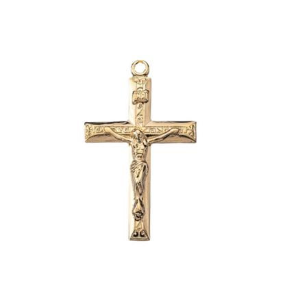 Crucifix 16kt Gold Over Sterling Silver Pendant — 20" Chain, Gift Box Included