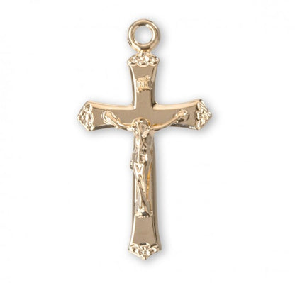 Crucifix Gold Over Sterling Silver Flower Flare Pendant — 18" Chain, Gift Box