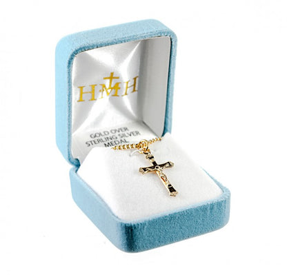 Crucifix Gold Over Sterling Silver Flower Flare Pendant — 18" Chain, Gift Box
