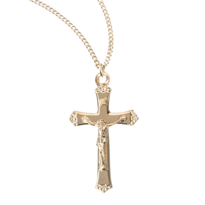 Gold Plated Sterling Silver Crucifix W/ Flower Flare Tips, Catholic Gift, Made in USA