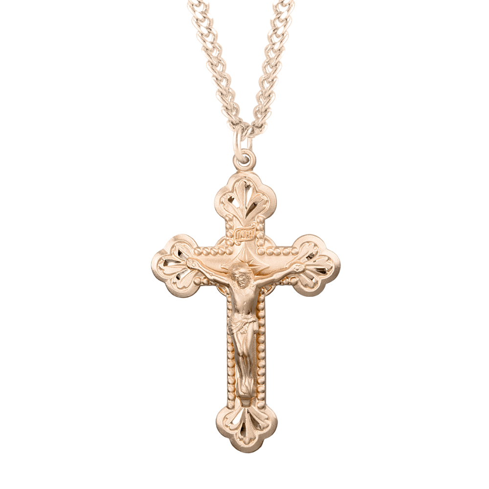 Gold Plated Sterling Silver Budded Crucifix, Catholic Gift, Made in USA