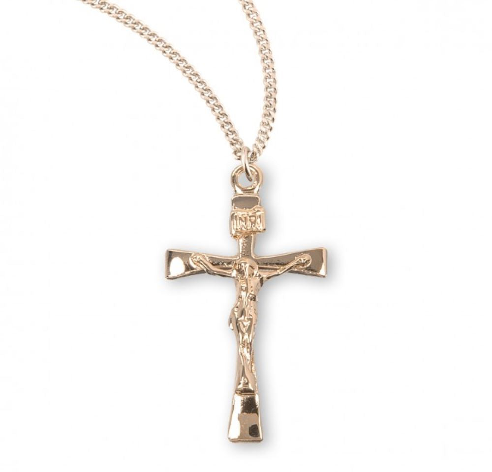 Gold Plated Sterling Silver Narrow Crucifix, Catholic Gift, Made in USA