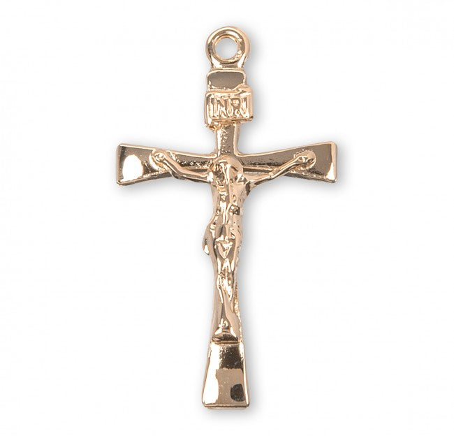 Crucifix Gold Over Sterling Silver Narrow Pendant — 18" Chain, Gift Box