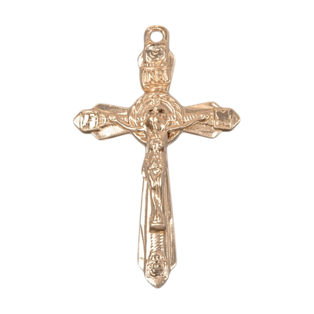 Gold Over Sterling Silver Wheat Crucifix Necklace — 18" Chain, Gift Box Included