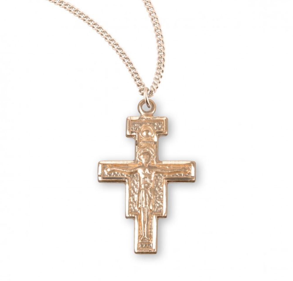 San Damiano Gold Plated Sterling Silver Crucifix, Catholic Gift, Made in USA