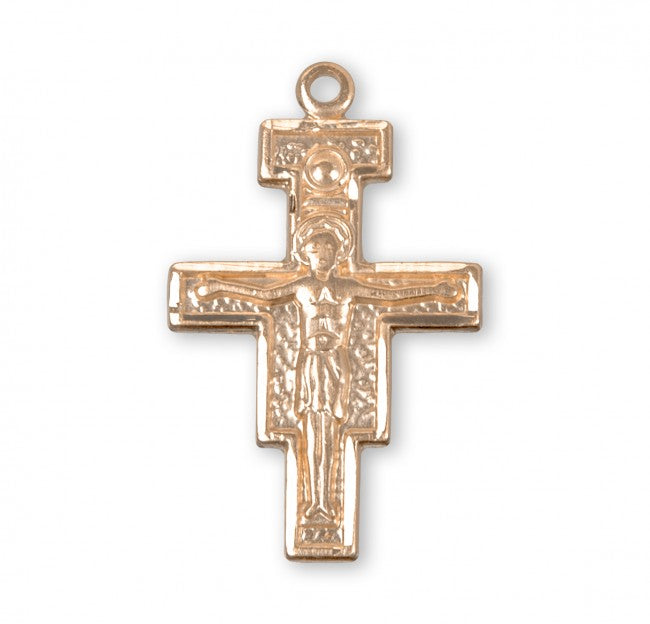 San Damiano Crucifix 16kt Gold Over Sterling Silver Pendant — 18" Gold Chain
