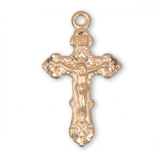 Fancy Filigree Crucifix 16kt Gold Over Sterling Silver — 18" Chain, Made in USA