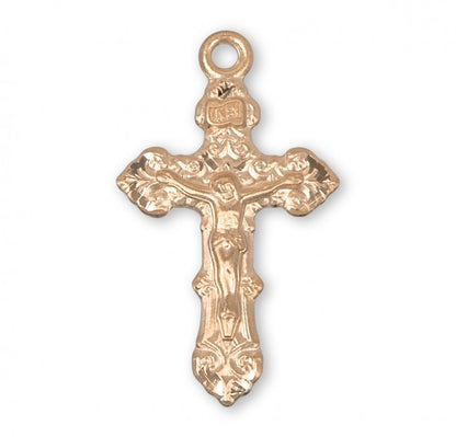 Fancy Filigree Crucifix 16kt Gold Over Sterling Silver — 18" Chain, Made in USA