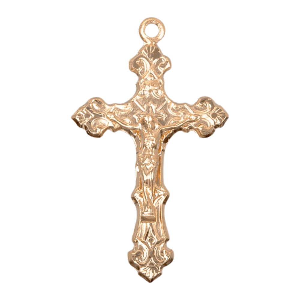 Filigree Crucifix 16kt Gold Over Sterling Silver Pendant — 18" Chain, Gift Box
