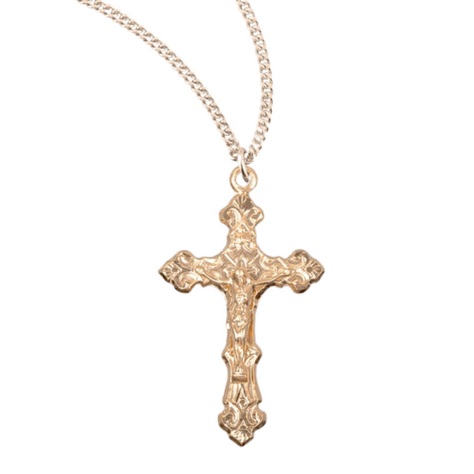 Gold Plated Sterling Silver Fancy Filigree Crucifix, Catholic Gift, Made in USA