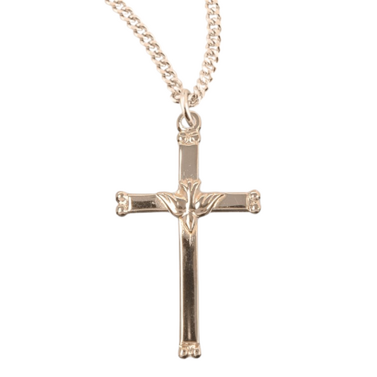Gold Plated Sterling Silver Cross with Holy Spirit, Catholic Gift, Made in USA