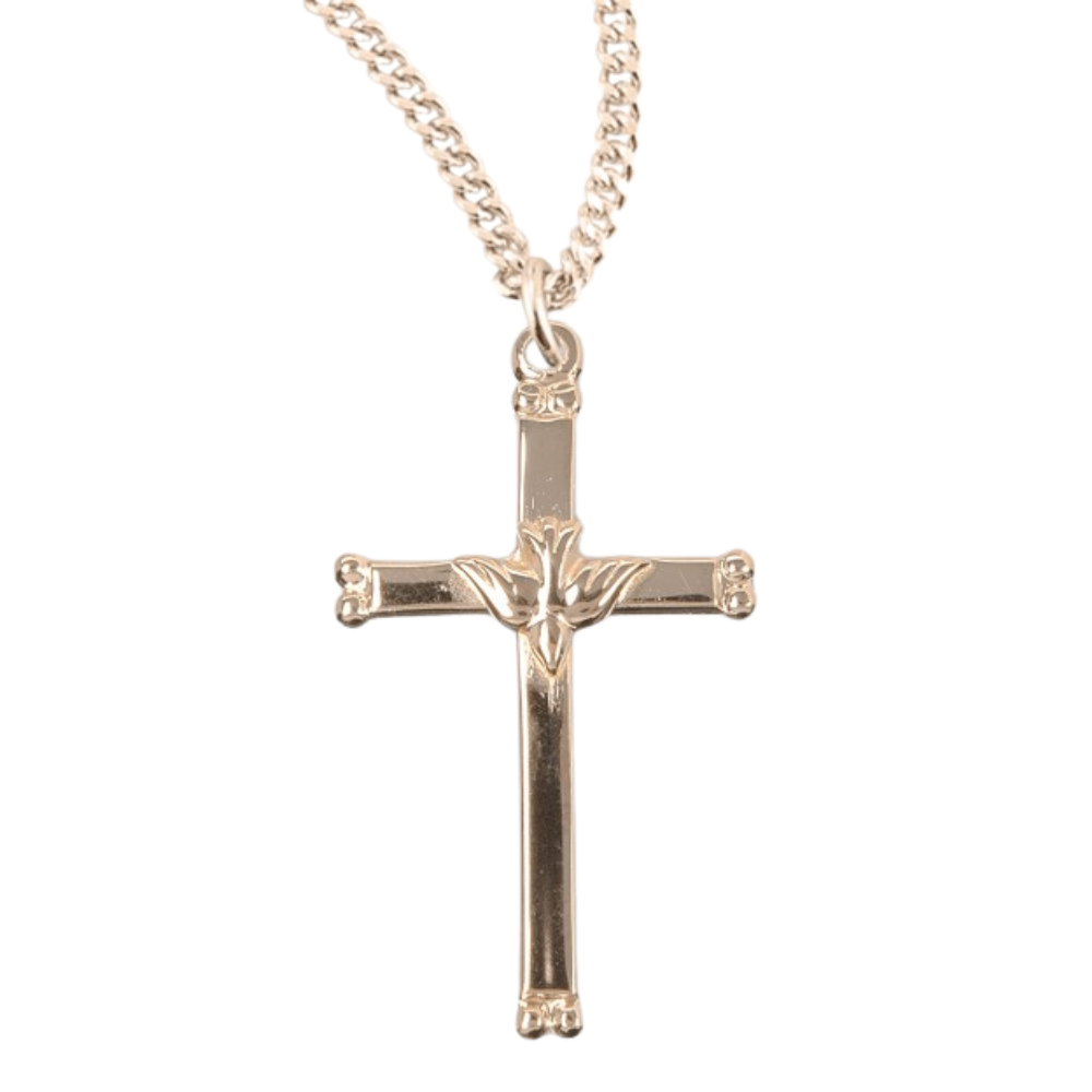 16kt Plated Sterling Silver Sterling Slavic Celtic Cross, 24 Gold Plated Stainless Steel Chain Necklace - Made in USA - Deluxe Velvet Gift Box