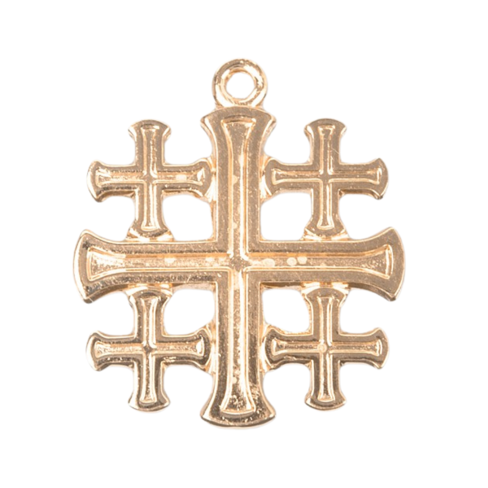 Jerusalem Cross 16kt Gold Over Sterling Silver Pendant — 18" Chain, Gift Box