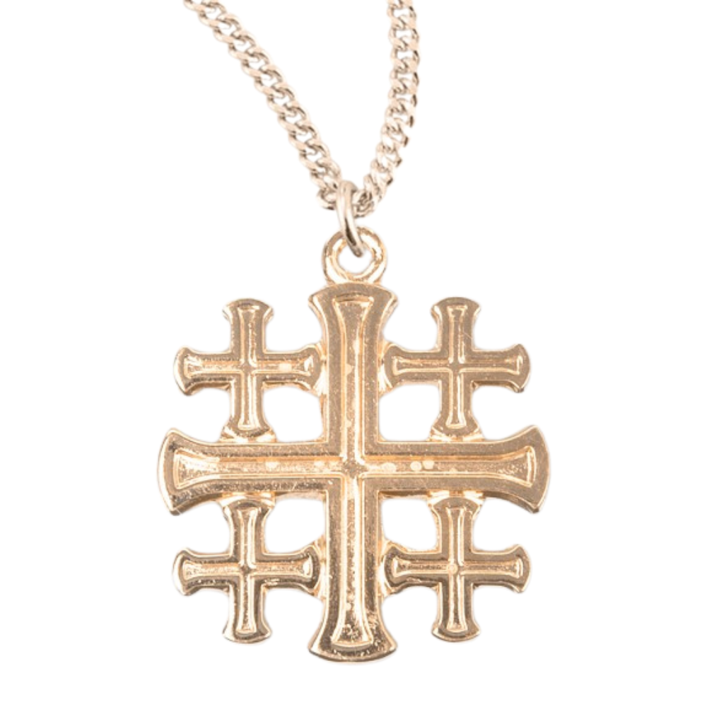 Gold Plated Sterling Silver Jerusalem Cross with, Catholic Gift, Made in USA