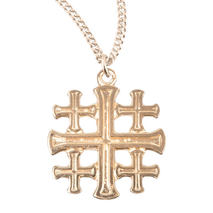 Gold Plated Sterling Silver Jerusalem Cross with, Catholic Gift, Made in USA