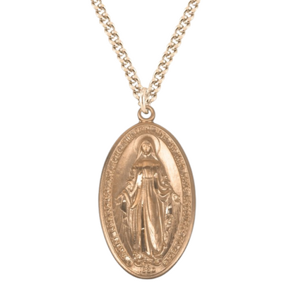 Gold Plated Sterling Silver Oval Miraculous Medal, Catholic Gift, Made in USA