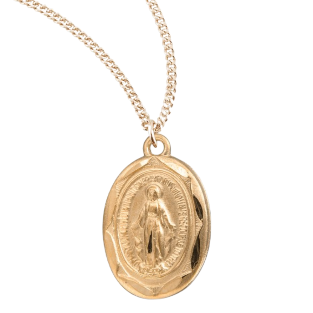 Gold Sterling Silver Oval Miraculous Medal, Catholic Gift, Made in USA